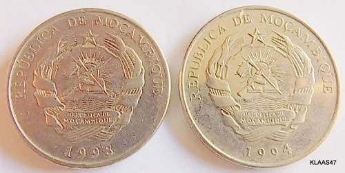 Mozambique - 500 meticais - 1994 and  5000 meticais electric line bu - 1998