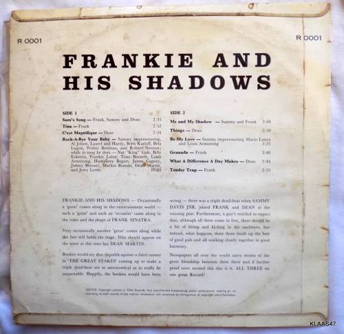 Frankie and his Shadows - Reprise Records - R 0001 -  South Africa - 1961
