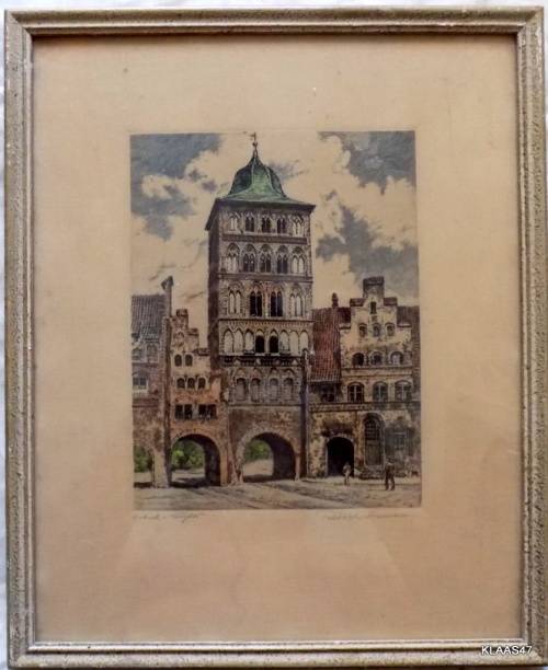 GERMANY - ETCHING - Lubeck - Burgtor - Signed - Framed