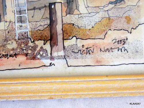 Boats at Laaiplek - West Coast - 2003 - Victor - Ink drawing and watercolour Framed size 32x23.4cm