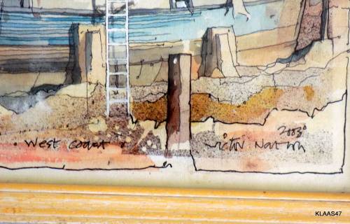 Boats at Laaiplek - West Coast - 2003 - Victor - Ink drawing and watercolour Framed size 32x23.4cm