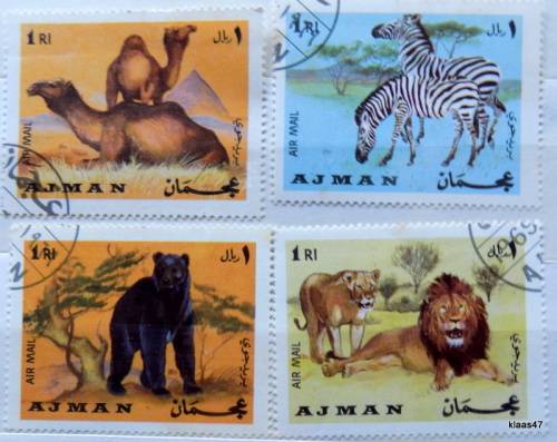 Ajman - 1969 - Fauna Wild Animals - 4 Cancelled stamps
