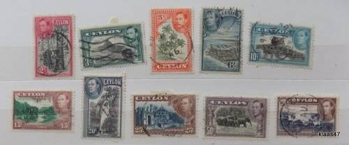Ceylon - George VI Definitives 1938-49 - 10 used hinged stamps