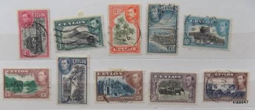 Ceylon - George VI Definitives 1938-49 - 10 used hinged stamps