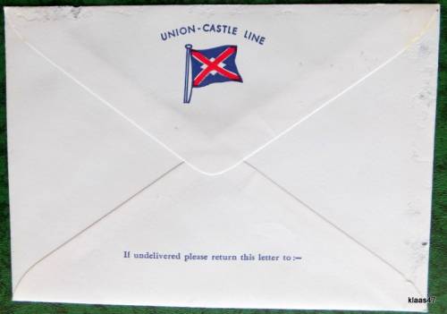 Union-Castle Line envelope - Pendennis Castle - Post mark St. Helena Jamestown - JA 5 74