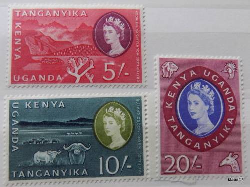 Kenya Uganda Tanganyika - 1960 - Definitive -  20/- 10/- 5/- 3 Unused stamps