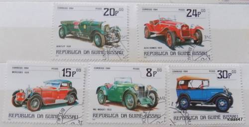 Guinea Bissau - 1984 - Vintage Motor Cars - 5 Cancelled hinged stamps