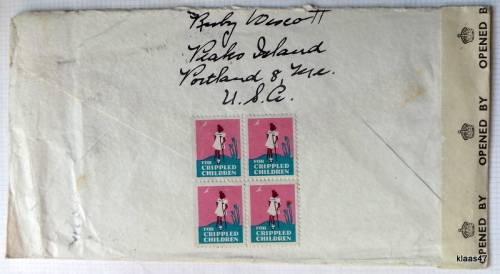 Censored Mail - 1945 - From Maine, USA to Suffolk, England - Examiner 8959 - Block of 4 Win the War