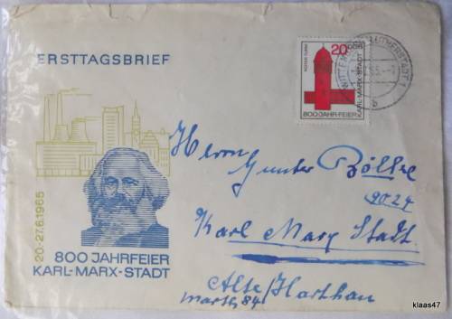Germany - DDR - 1965 - 800 Jahrfeier Karl-Marx-Stadt Ersttagsbrief -