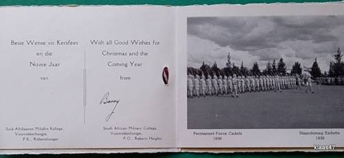 Paratus Greetings Card - S A Military College, Voortrekkerhoogte - 1939  (Permanent Force Cadets)