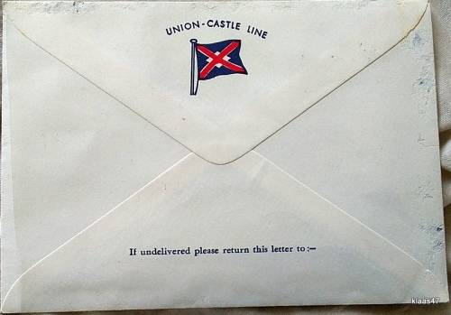 Union Castle Line Envelope - Stamped `Southampton Castle` - Date stamp St Helena AP 19 74 Jamestown