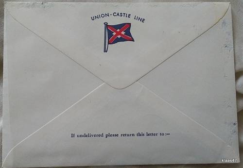 Union Castle Line Envelope - Stamped `Southampton Castle` - Date stamp St Helena AP 19 74 Jamestown