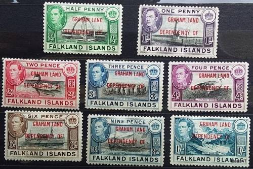 Falkland Islands - 1944 - GVI Pictorial set - Overprint: Graham Land - Set of 8 Unused Hinged stamps