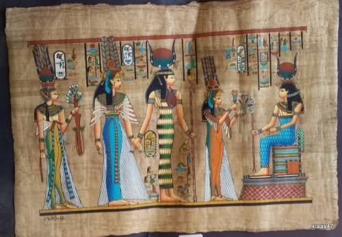 Unframed Egyptian design on papyrus Mounted on black paper