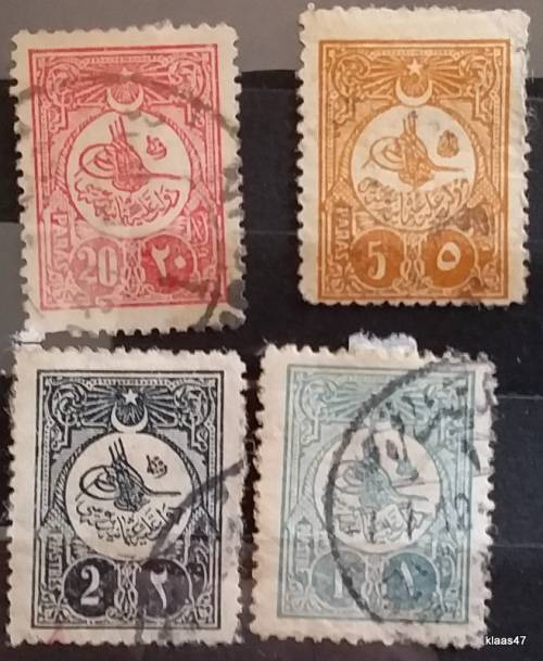 Turkey - Ottoman Empire - 1910 - Tughra of Sultan Rechad - 4 Used Hinged stamps