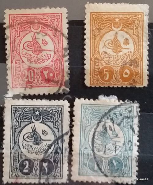 Turkey - Ottoman Empire - 1910 - Tughra of Sultan Rechad - 4 Used Hinged stamps