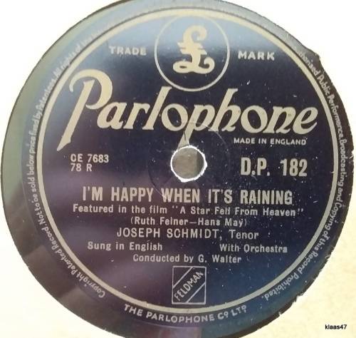 Parlophone - A Star Falls from Heaven/I`m Happy in the Rain - Joseph Schmidt - 78rpm