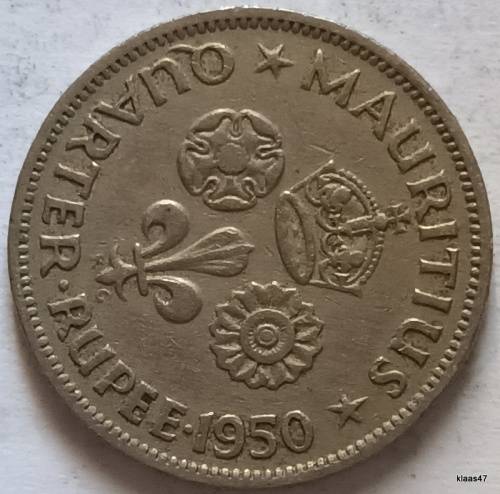 Mauritius - 1950 - George VI - Quarter Rupee - Copper-Nickel