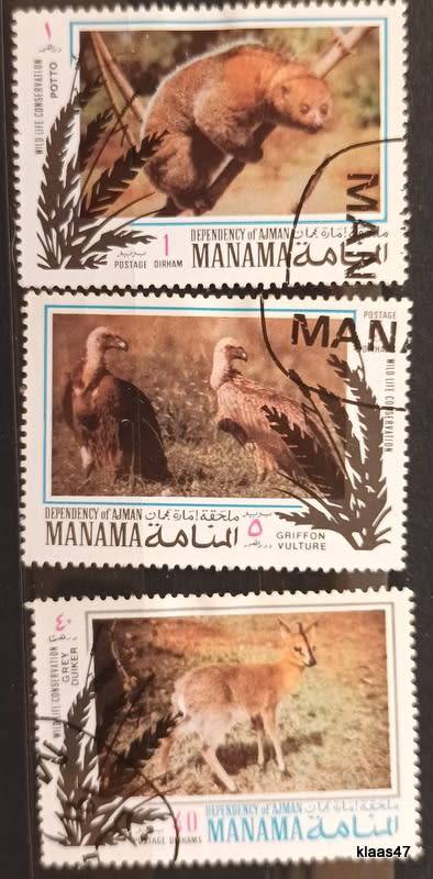 Manama - 1971 - Wildlife Conservation - 3 Cancelled Hinged stamps