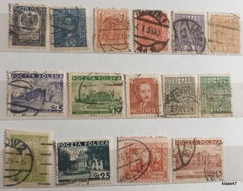 Poland - Mixed Lot of 15 Used Hinged stamps