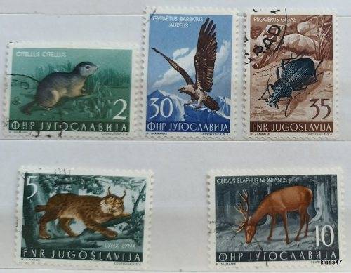 Yugoslavia Trieste Zone - 1954 - Animals, Birds, Insect - 5 Used Hinged stamps