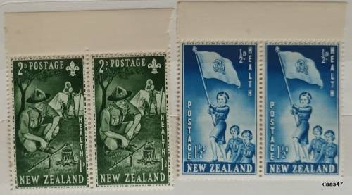 New Zealand - 1953 - Health Issue - Girl Guides/Boy Scouts - Set of 2 Pairs Unused stamps