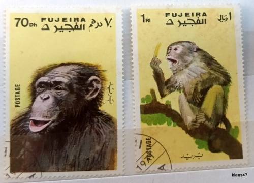 Fujeira - 1971 - Monkeys - 2 Cancelled Hinged stamps