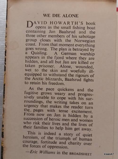 We Die Alone - David Howarth - Hardcover (Reprint 1957)