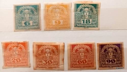 Austria - 1920-1 - Mercury - Newspaper stamps - 7 Unused hinged imperforate stamps