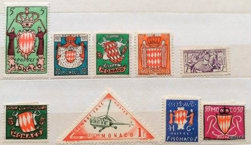 Monaco - 1954 - Coat of Arms Set of 7 Unused Hinged stamps + 2 other stamps