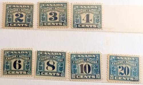 Canada - 1915 - Two Leaf Excise Tax - 7 Unused Hinged Revenue stamps