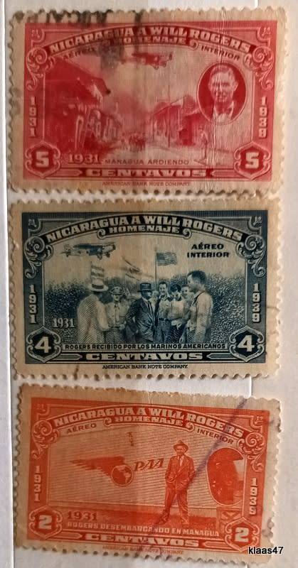 Nicaragua - 1939 - Will Rogers Commemoration - 3 Used stamps