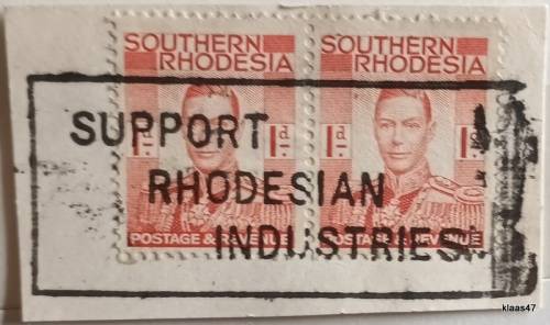 Southern Rhodesia - 1937 - George VI Pair - On paper with `Support Rhodesian Industries` Slogan