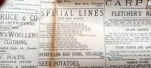 The Cape Argus - Thursday January 2, 1896 - Fair condition.  Some tears along fold lines.