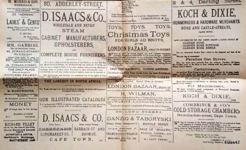 The Cape Argus - Thursday January 2, 1896 - Fair condition.  Some tears along fold lines.