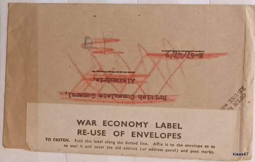 British Consulate General, Alexandria - On His Majesty`s Service - with War Economy Label