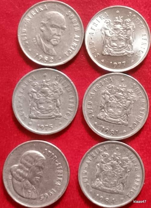South Africa - Mixed Lot 5c coins - 1963,75,77,81,82,84 (6 Coins)