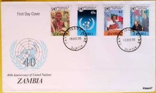 Zambia - 1985 - 40th Anniversary of United Nations - FDC