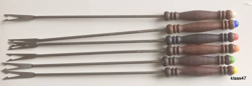 Set of  6 Stainless Steel Fondue Forks with Wooden Handle
