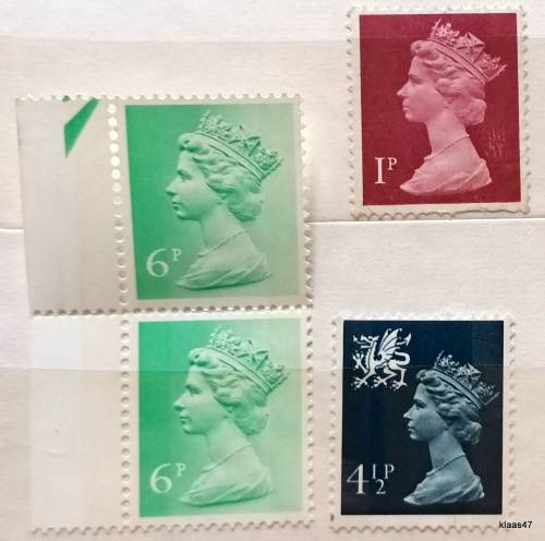 GB - Elizabeth II Definitive - 4 Unused stamps (1p damaged underneath)