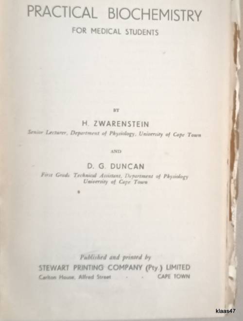 Practical Biochemistry - H Zwarenstein (signed) and D G Duncan - Hardcover