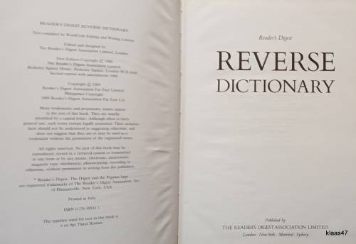 Reader`s Digest Reverse Dictionary - Hardcover