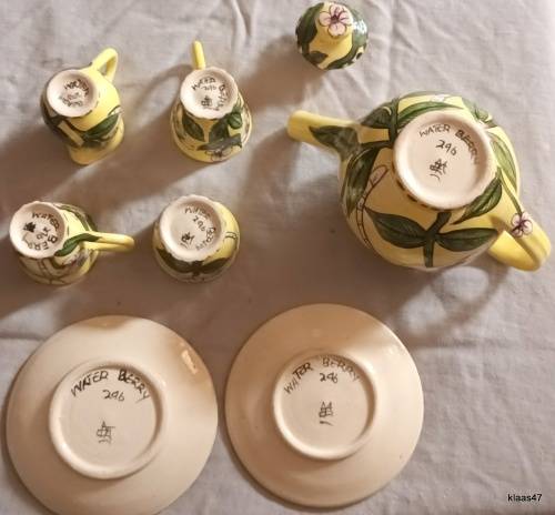 Water Berry Pottery - Miniature Tea Set: Pot, Jug, Bowl and 2 cups and saucers (Dragonflies)