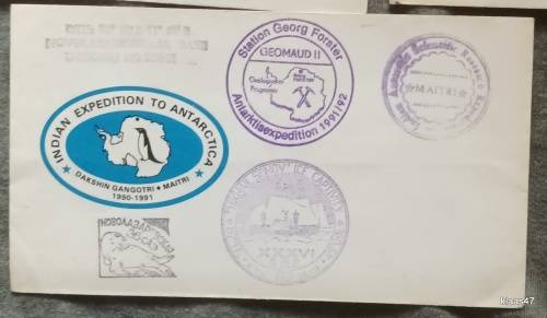 Indian Expedition to Antarctica - 1990-91 - 5 Envelopes with various cancellations (3 Postally used)