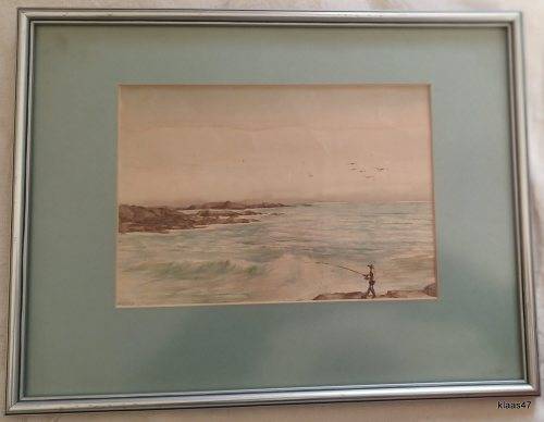 Framed Watercolour - Seascape - Moria Long -  (Painted 1941 written on back)