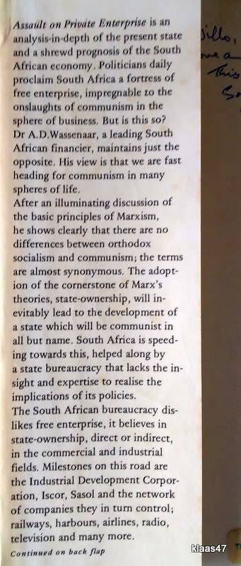 Assault on Private Enterprise: The Feeway to Communism - A D  Wassenaar - Hardcover 1977