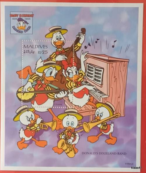 Maldives - 1994 - Disney (Donald`s Dixieland Band) Commem Sheet - Issue No. 1941 with Certificate
