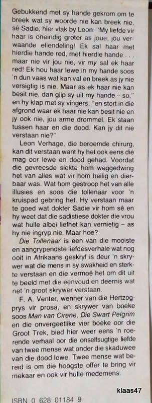 Die Tollenaar - F A  Venter - Hardeband 1977