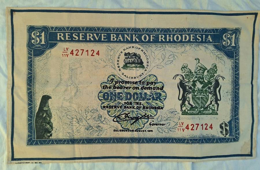 Vintage Tea Towel of $1 Reserve Bank of Rhodesia Note