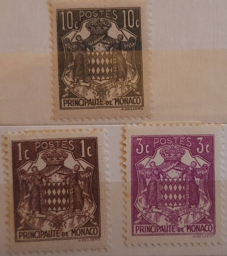 Monaco  1937 Grimaldi Family Coat Of Arms 3 Unused hinged stamps